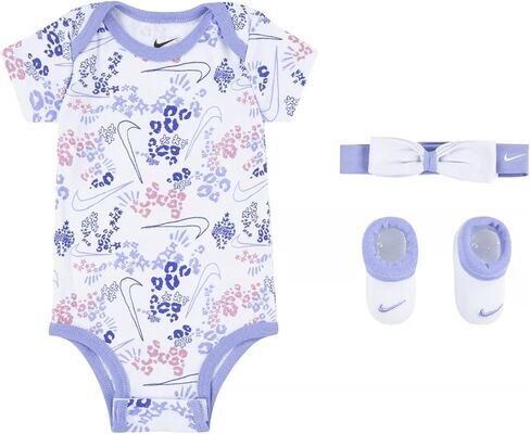 Nike Baby Girls Bodysuit, Headband and Booties 3 Piece Set (W(NN0840-P3F)/P, 0-6 Months) in Saudi Arabia