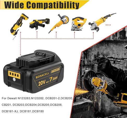 Bonacell 2Pack 7000mAh Lithium Replacement for Dewalt 20V Battery Compatible with Dewalt 20 Volt MAX Battery DCB206 DCB204 DCB200 DCB180 DCB181 DCD/DCF/DCG Series with 2Pack Battery Holder in Saudi Arabia