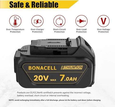 Bonacell 2Pack 7000mAh Lithium Replacement for Dewalt 20V Battery Compatible with Dewalt 20 Volt MAX Battery DCB206 DCB204 DCB200 DCB180 DCB181 DCD/DCF/DCG Series with 2Pack Battery Holder in Saudi Arabia