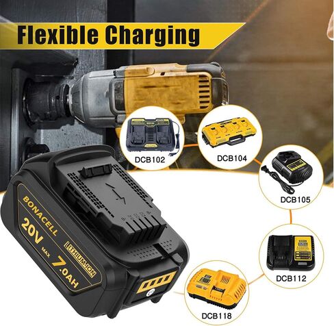 Bonacell 2Pack 7000mAh Lithium Replacement for Dewalt 20V Battery Compatible with Dewalt 20 Volt MAX Battery DCB206 DCB204 DCB200 DCB180 DCB181 DCD/DCF/DCG Series with 2Pack Battery Holder in Saudi Arabia
