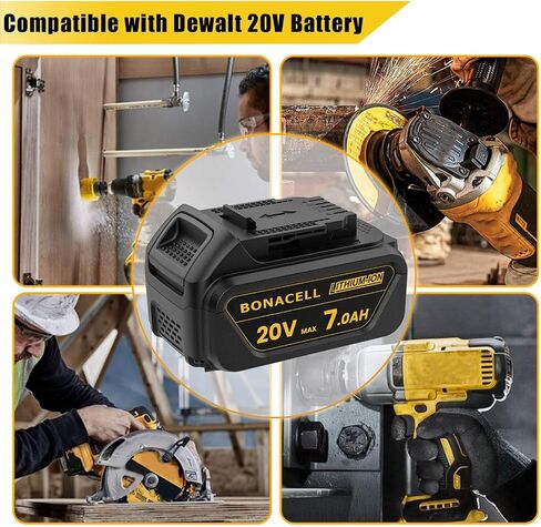 Bonacell 2Pack 7000mAh Lithium Replacement for Dewalt 20V Battery Compatible with Dewalt 20 Volt MAX Battery DCB206 DCB204 DCB200 DCB180 DCB181 DCD/DCF/DCG Series with 2Pack Battery Holder in Saudi Arabia