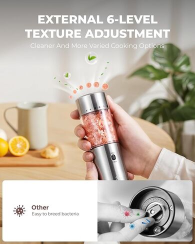 Sangcon Electric Salt and Pepper Grinder Set of 2, Automatic Salt Pepper Grinder Mill with Rechargeable Base LED light, Adjustable Coarseness,One-handed Operation, Refillable Spice Mill Shakers in Kuwait