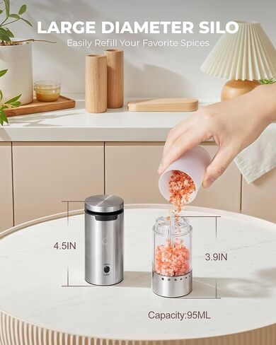 Sangcon Electric Salt and Pepper Grinder Set of 2, Automatic Salt Pepper Grinder Mill with Rechargeable Base LED light, Adjustable Coarseness,One-handed Operation, Refillable Spice Mill Shakers in Kuwait