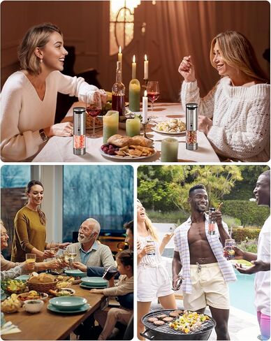 Sangcon Electric Salt and Pepper Grinder Set of 2, Automatic Salt Pepper Grinder Mill with Rechargeable Base LED light, Adjustable Coarseness,One-handed Operation, Refillable Spice Mill Shakers in Kuwait