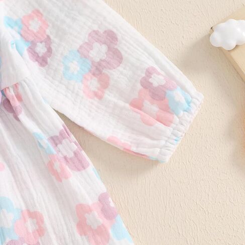 Sasaerucure الوليد طفلة طويلة الأكمام رومبير بذلة السراويل الكتان الأزهار عموما قطعة واحدة OutfitFall الملابس in Kuwait