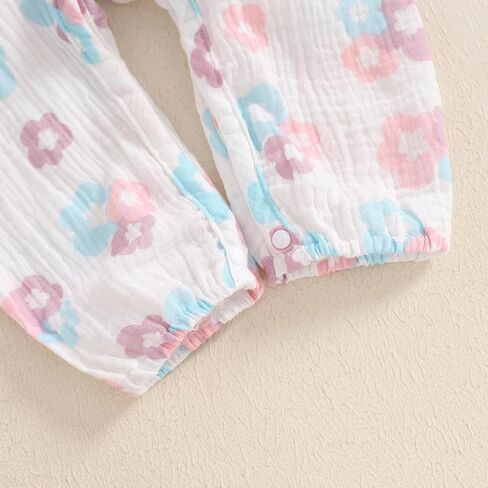 Sasaerucure الوليد طفلة طويلة الأكمام رومبير بذلة السراويل الكتان الأزهار عموما قطعة واحدة OutfitFall الملابس in Kuwait