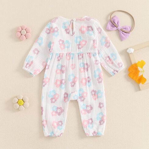 Sasaerucure الوليد طفلة طويلة الأكمام رومبير بذلة السراويل الكتان الأزهار عموما قطعة واحدة OutfitFall الملابس in Kuwait