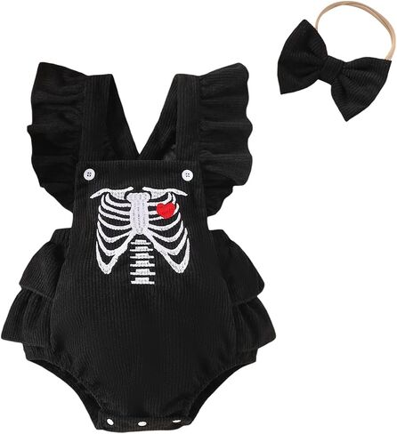 SAYOO My First Halloween Baby Girl Outfit Newborn Corduroy Ghost Skeleton Embroidery Romper Jumpsuit Infant 2Pcs Clothes in Saudi Arabia