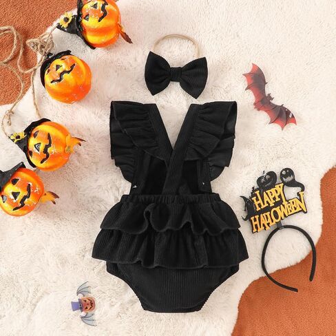 SAYOO My First Halloween Baby Girl Outfit Newborn Corduroy Ghost Skeleton Embroidery Romper Jumpsuit Infant 2Pcs Clothes in Saudi Arabia