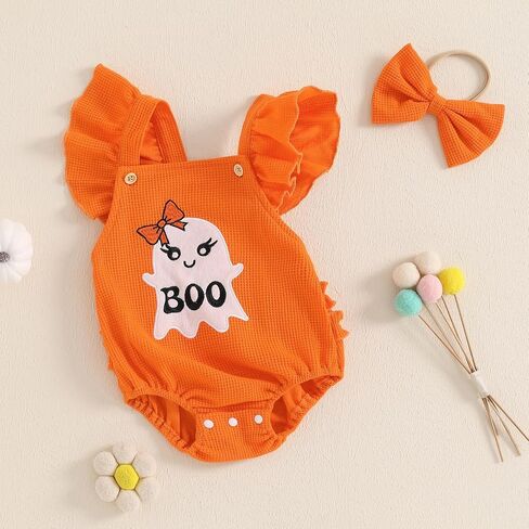 SAYOO My First Halloween Baby Girl Outfit Newborn Corduroy Ghost Skeleton Embroidery Romper Jumpsuit Infant 2Pcs Clothes in Saudi Arabia