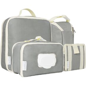 Baby Diaper Bag Organizing Pouches – Set of 4 Travel Diaper Organizer Pouches with Handle & Double Zipper for Clothes, Food, First Aid, Diapers, Wipes & More - Travel Baby Essentials Organizer