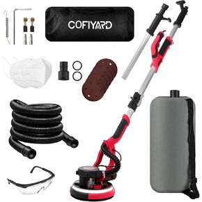Drywall Sander,1250W Electric Drywall Sander with Vacuum Dust Collector,7 Variable Speed LED Light 900-1800RPM Ceiling Sander,Foldable & Extendable Handle Ceiling Popcorn Removal Tool