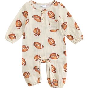 Honganda Newborn Infant Baby Boy Girl Football Outfit Long Sleeve Rugby Jumpsuit Cotton Linen Romper Fall One Piece Clothes