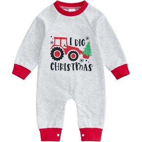 Dcohmch Baby Boy Christmas Outfit Tractor Print Long Sleeve Romper Full Length Jumpsuit Nebworn Infant Farm Clothes