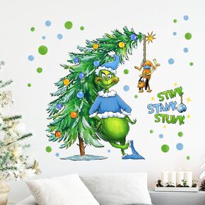Yovkky Merry Christmas Wall Decals Stickers, Pink Xmas Tree Max Dog 2025 New Year Bedroom Decor Home Kitchen Decorations, Winter Holiday Polka Dots Living Room Art Kids Boys Girls Gift