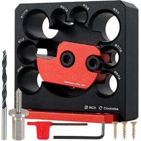 Dowel Maker Jig Kit, Imperial 5/16-3/4 inch Carbide Inserts Dowel Maker, 8 Holes Adjustable Dowel Cutter Plate, Aluminum Alloy Electric Drill Milling Dowel Round Rod Auxiliary Tool (6 Pcs)