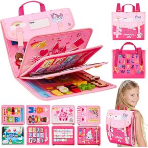 Toddler Busy Board for 2 3 4 5 Year Old, Unicorn Montessori Busy Board Backpack, Felt Busy Book for Toddlers 2-4, Toddler Activities for Learning Fine Motor Skills,Toy Gift for 2-4 3-5 Year Old Girl