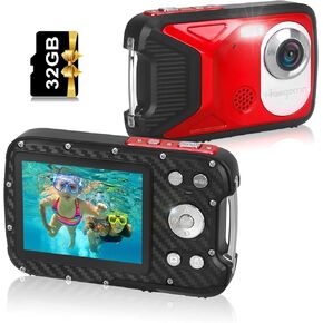 Waterproof Digital Camera,17 FT Underwater Camera 2.8" LCD HD1080P 30MP Kids Camera with 32G Card and Rechargeable Battery,Point and Shoot Camera for Kids Teenagers Students Gifts