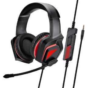 Stereo Wired Gaming Headset for PS4 PS5 New Xbox One Controller PSP PC Laptop Tablet, Over Ear 3.5mm Port Headphones with Mic, Bass Surround, Soft Memory Earmuffs,Red&Black