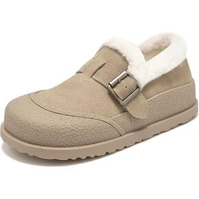 BEAU TODAY Womens Winter Fur Lined Loafers, Platform Suede Leather Loafers for Women, Chunky Warm Plush Slip On Comfortable Non-Slip Round Toe Loafer Slippers Women