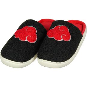 Naruto Akatsuki Chenille Red Cloud Glitter Accent Design Non-Slip Velveteen Lined House Slippers For Men Women