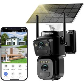 BEENOCAM 2K Solar Security Cameras Wireless Outdoor, Dual Lens 360°PTZ Solar Cameras for Home Security with Color Night Vision, PIR Human Detection, Auto Tracking, Spotlight/Siren Alarm, 2.4Ghz, IP66