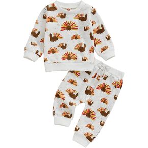 Ayalinggo Toddler Baby Boy Girl Outfits Thanksgiving Long Sleeve Turkey Sweatshirt Tops Pants Newborn Fall Winter Clothes