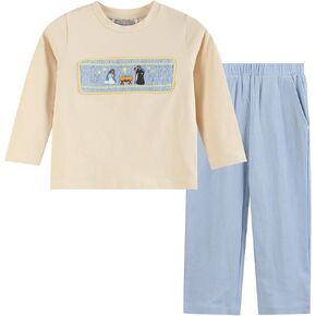 Lil cactus Boys Nativity Smocked or Applique Shirt and Pants Set