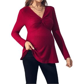 MakeMeChic Women's Maternity Tee Shirt Long Sleeve Twist V Neck Plain Pregnancy Tops