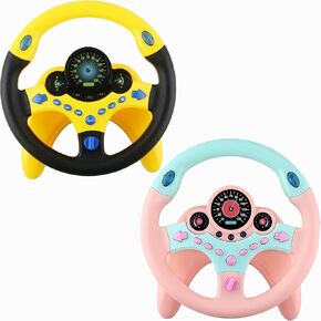 2 Pack Car Driving Simulated Toy Kids Steering Wheel Copilot Driving Steering Wheel Toy with Light Music for Kids Early Learning Educational Sounding Toy, 2 Colors