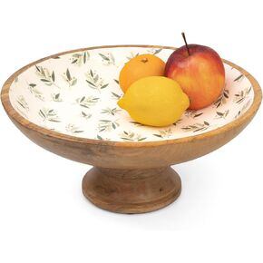 Folkulture Wooden Fruit Bowl or Decorative Bowl for Table Décor, Wooden Fruit Bowl for Kitchen Counter,12-inch Large Bowls Centerpiece Table Decorations, Black Fruit Bowl, Pedestal Bowl