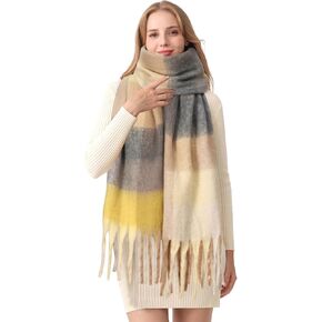 HOTIAN Women's Large Scarf Colorful Chunky Plaid Scarves Soft Winter Thick Tassel Warm Wrap Shawl