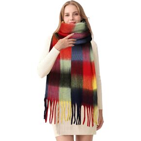 HOTIAN Women's Large Scarf Colorful Chunky Plaid Scarves Soft Winter Thick Tassel Warm Wrap Shawl in Kuwait