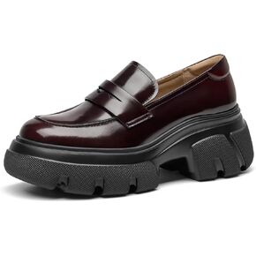 BEAU TODAY Womens Fashion Platform Loafers,Comfort Slip-on Leather Loafers for Women,Chunky Heel Loafers with Round Toe Business Work Shoes