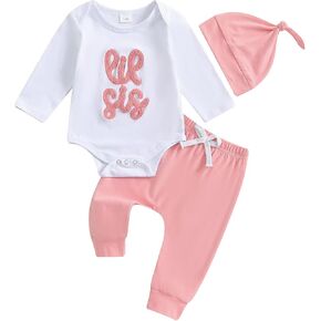 Ayalinggo Little Sister Lil Bro Matching Clothes Newborn Long Sleeve Romper Tshirt Pants Hat Baby Coming Home Outfit