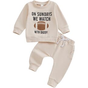Toddler Baby Boy Girl Football Outfit On Sundays We Watch Football with Daddy Sweatshirt Pants Set Fall Clothes