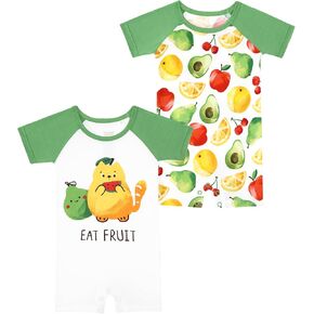 Baby Boy Romper-Viscose Made from Bamboo, Short Sleeve Bodysuit 2-Pack Jumpsuits with Snap Closure