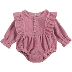 MBMSHEGH Infant Baby Girl Corduroy Romper Basic Plain Ruffle Long Sleeve Romper Bodysuit One Piece Jumpsuit Fall Tops Clothes