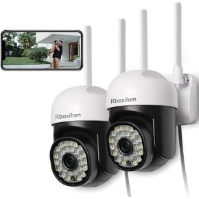 Outdoor Security Cameras 2 PCS, 360° PTZ 2.4G/5G WiFi Security Cameras for Home Security, Motion Detection, Night Vision, 2 Way Audio, IP65, Cloud Storage