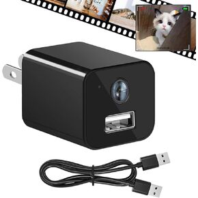 Security Camera Detector Charger, Nanny Camera Mini Indoor House Small Camera Outlet Plug, 1080P Loop Recording Motion Detection No WiFi Nanny Cam USB Charger Adapter, Tiny Camera for Home Office
