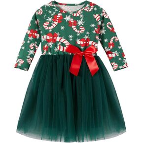 Toddler Girls Christmas Tutu Dress Multi-Layers Tulle Long Sleeve Princess Dress