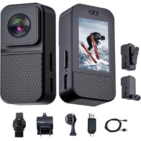 Video Camera HD1080P Camcorder with 0.96“ Screen, 160° Wide Angle Fisheye Lens Webcam Back Clip Body Camera Pocket Sport Camera Puppy Camera Mini Action Camera