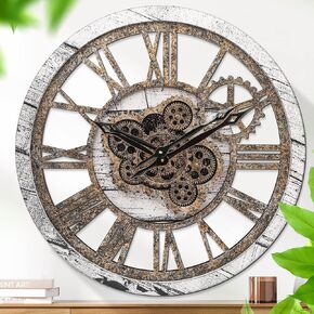 HOIBAI Large Wall Clock, Wall Clocks for Living Room Decor 20 Inch Farmhouse Vintage Rustic Kitchen Wall Decor Vintage Roman Oversized Wall Clock for Home Bedroom House Office, Moving Gears Clock