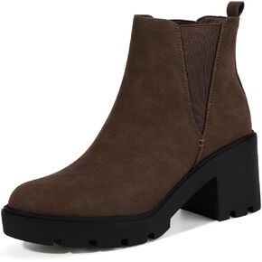 IDIFU IN3 Chelsea Ankle Boots Womens Boots Low Short Block Chunky Thick Heel Fall Boots Ladies Bride Wedding Slip On Closed Round Toe Booties Comfort Cute Trendy Stylish V Shaped Opening Dressy Boots