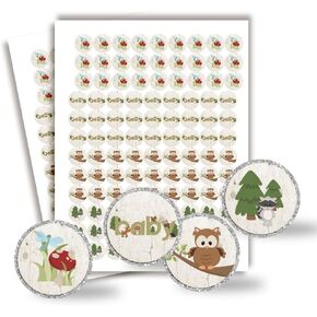 Woodland Forest Animals Baby Sprinkle Baby Shower Kiss Sticker Labels, 300 Party Circle Stickers sized 0.75" for Chocolate Drop Kisses by Amanda Creation, Great for Favors, Treats, Envelope Seals &