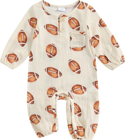 Honganda Newborn Infant Baby Boy Girl Football Outfit Long Sleeve Rugby Jumpsuit Cotton Linen Romper Fall One Piece Clothes in Saudi Arabia