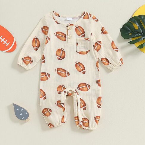 Honganda Newborn Infant Baby Boy Girl Football Outfit Long Sleeve Rugby Jumpsuit Cotton Linen Romper Fall One Piece Clothes in Saudi Arabia
