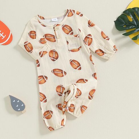 Honganda Newborn Infant Baby Boy Girl Football Outfit Long Sleeve Rugby Jumpsuit Cotton Linen Romper Fall One Piece Clothes in Saudi Arabia