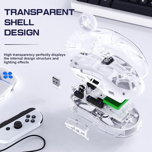 FREEWOLF A2 Transparent Wireless Gaming Mouse,Dual Mode BT 5.0/2.4G PC Gaming Mice,PixArt 3212 5 Adjustable DPI,Rechargeable Silent Mouse with Digital Screen,RGB Backlight Mouse for Win/Mac(White) in Kuwait