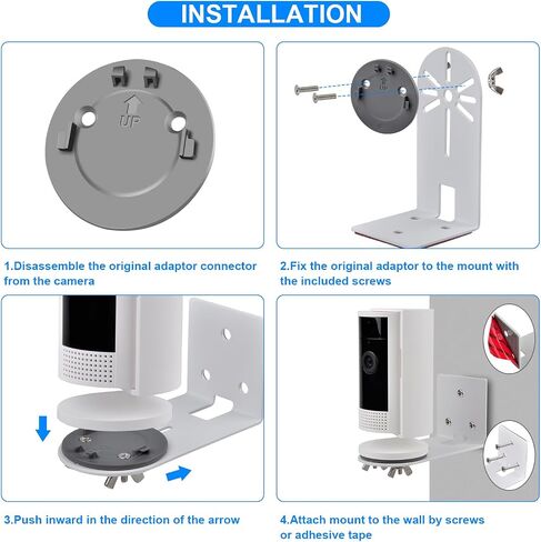 2 Pack Adhesive Metal Wall Mount Compatible with Ring Indoor Cam(1st Gen/2nd Gen),Two Ways Installation, No Drilling Ceiling Bracket Mounting for Ring Indoor Camera (White) in Saudi Arabia